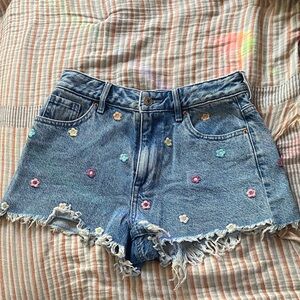 PacSun Blue Denim Shorts with Floral Embroidery